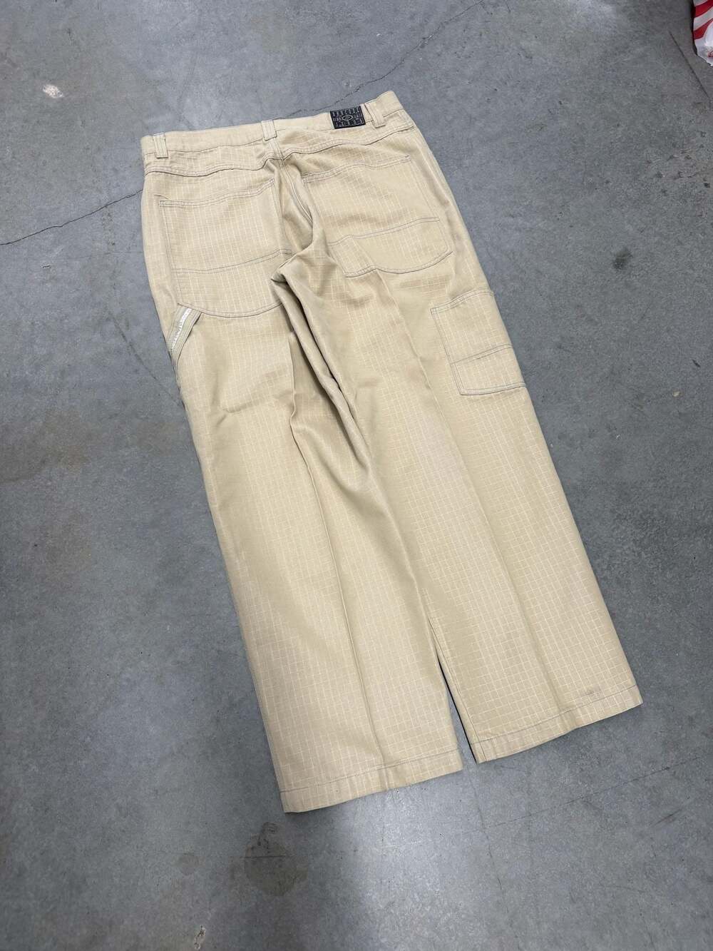 Vintage Y2K Barcode Jeans Men's Beige High Waisted Carpenter Jeans 40x42